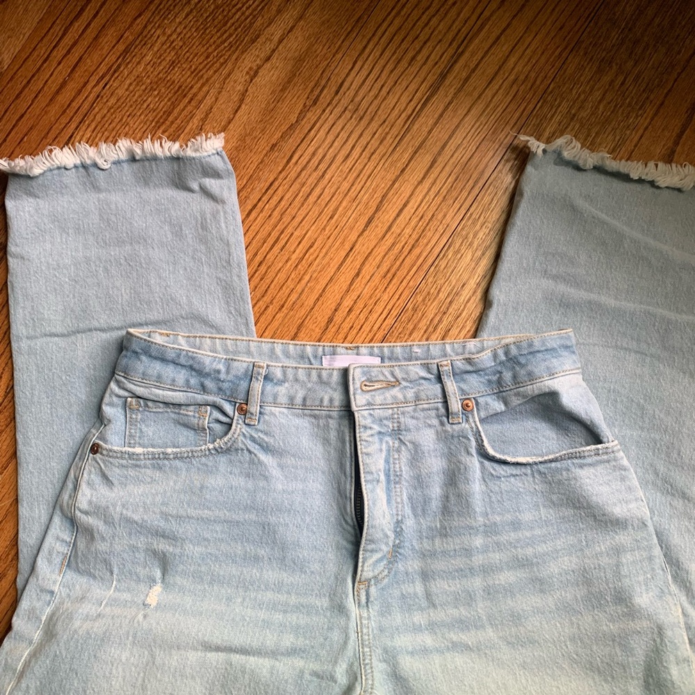 Loft Curvey High Waist Straight Cropped Jeans with Raw Hem Sz 6 - Picture 3 of 5